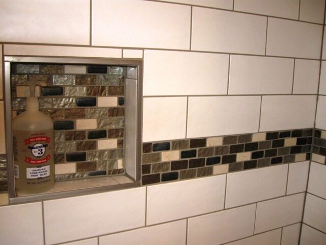 Bathroom niche with beautiful mosaic accent tiles