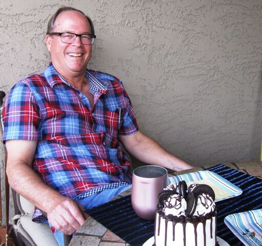 John's quarantined birthday.  But enjoying an ice cream cake.  Thank goodness Baskin Robbins is still open.