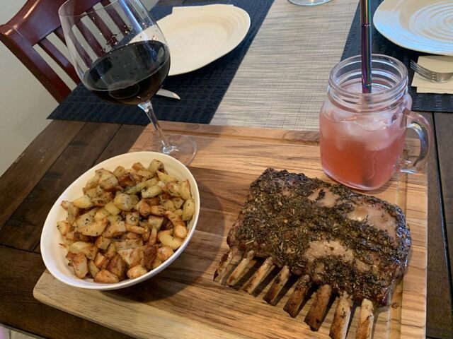 Rack of Lamb and Rosemary Roasted Potatoes for Easter Dinner.  Recipe and Picture Compliments of DF Evon