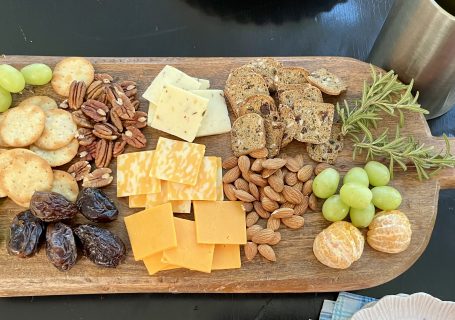Easy Trader Joe’s charcuterie board with cheese, crackers, fruit, dates and nuts