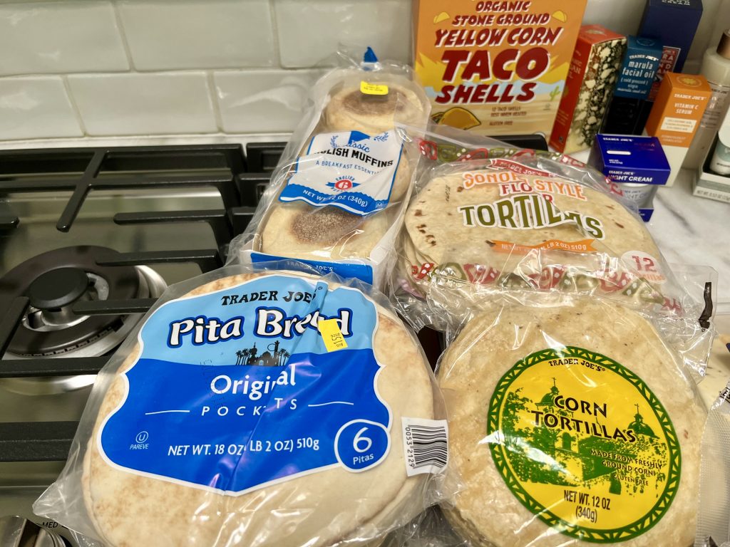 Trader Joe's English muffins, pita bread and tortillas