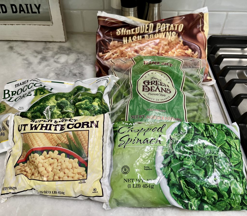 Trader Joe's frozen vegetables and shredded hash browns