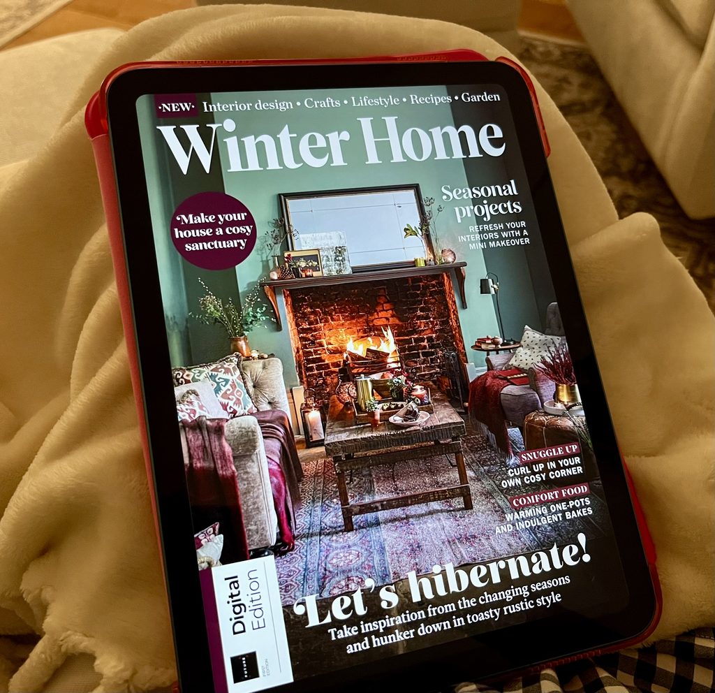 Winter home magazine displayed on an iPad